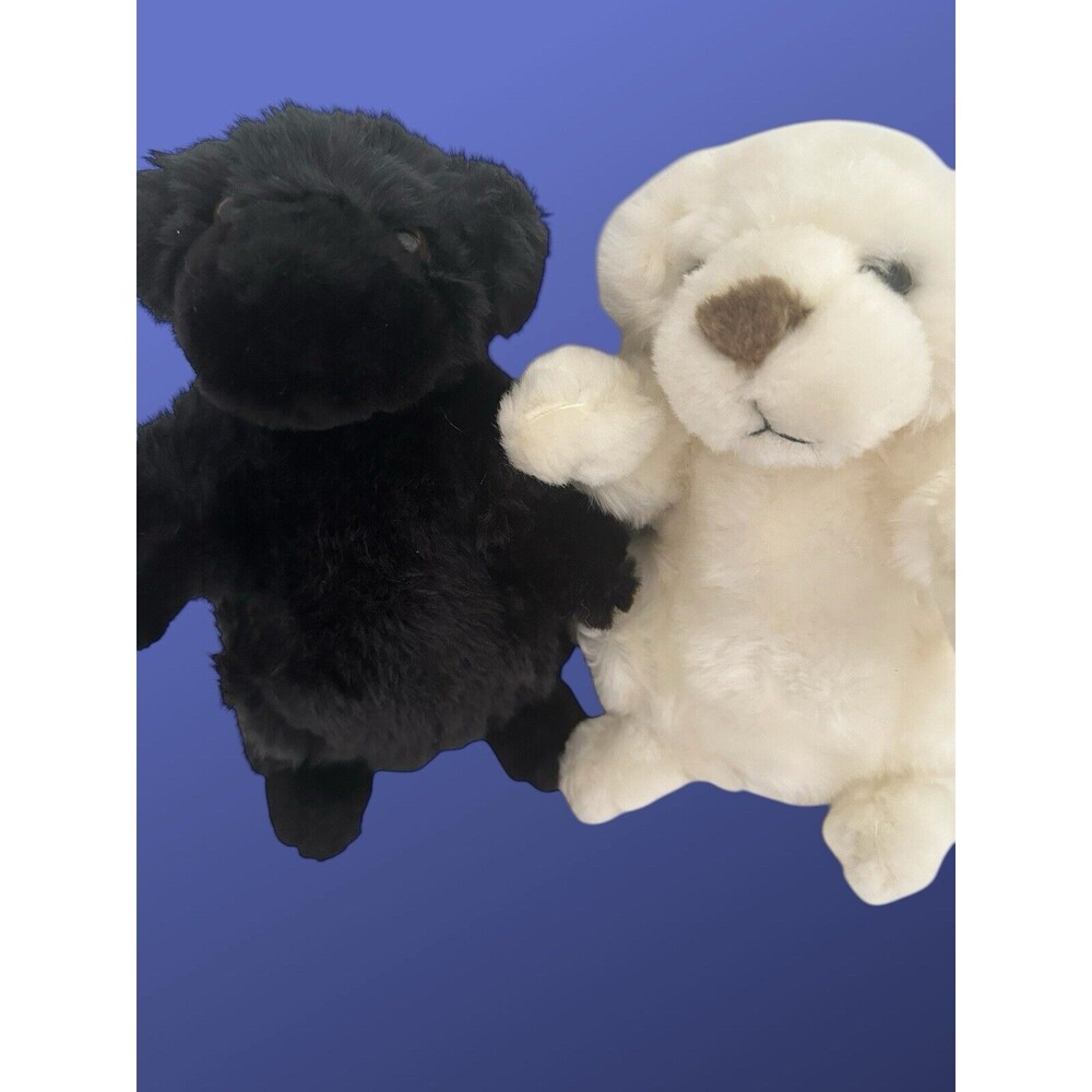 Melissa & Doug Two Plush Puppy Dogs 8" Black Pup & White Pup Lifelike & Lovable